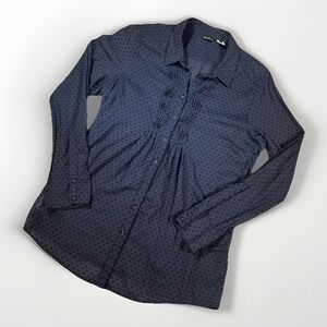 Eddie Bauer Large Navy Long Sleeve‎ Shirt Semi Sheer Blouse Button Up Sleeves